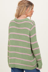 Light Olive Pink Striped Boxy Sweater