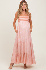 Pink Border Print Sleeveless Maternity Maxi Dress