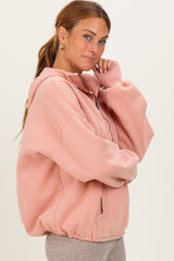Peach Fleece Half Zip Drop Shoulder Hoodie