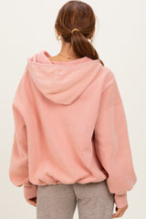 Peach Fleece Half Zip Drop Shoulder Hoodie