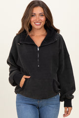 Black Fleece Half Zip Drop Shoulder Maternity Hoodie