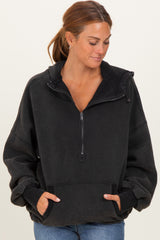 Black Fleece Half Zip Drop Shoulder Hoodie
