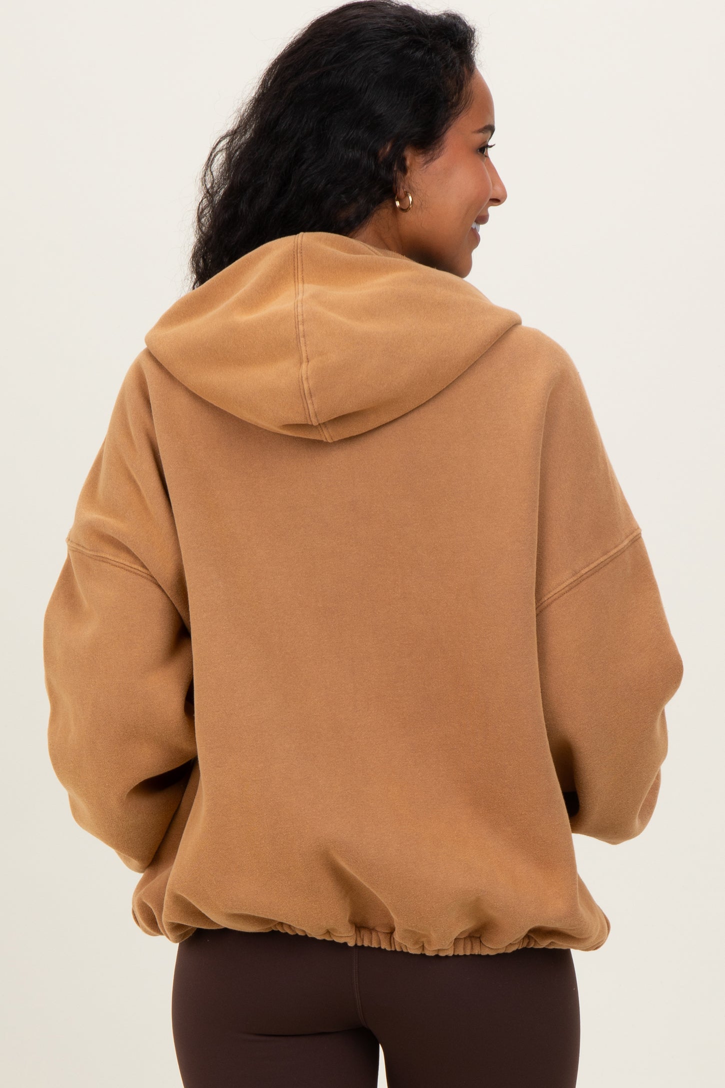 Mocha Fleece Half Zip Drop Shoulder Maternity Hoodie