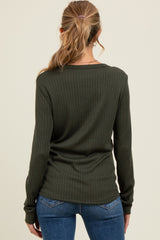 Olive Pointelle Knit Maternity Long Sleeve Top
