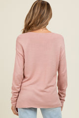 Light Pink Striped Knit Maternity Long Sleeve Top