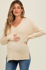 Cream Striped Knit Maternity Long Sleeve Top