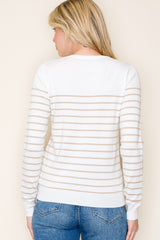 Camel Striped Knit Long Sleeve Top