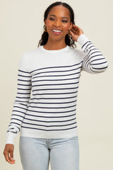 Navy Striped Knit Long Sleeve Top