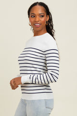 Navy Striped Knit Long Sleeve Top