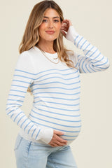 Light Blue Striped Knit Maternity Long Sleeve Top