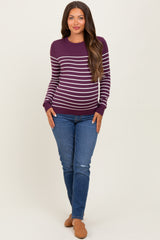 Plum Striped Knit Maternity Long Sleeve Top