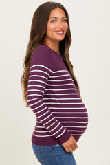 Plum Striped Knit Maternity Long Sleeve Top