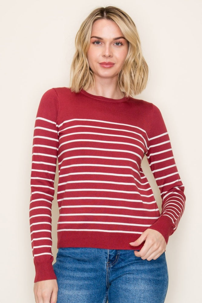 Rust Striped Knit Long Sleeve Top