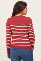 Rust Striped Knit Maternity Long Sleeve Top