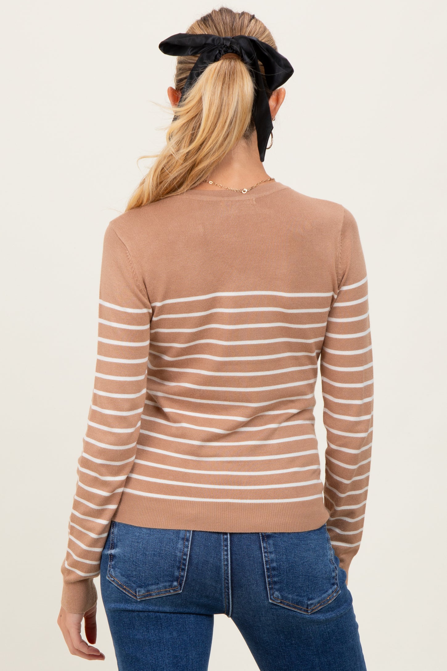 Camel Striped Knit Maternity Long Sleeve Top