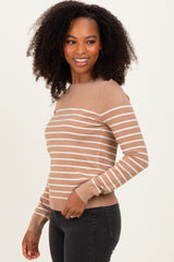 Camel Striped Knit Long Sleeve Top
