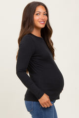 Black Ribbed Long Sleeve Maternity Top