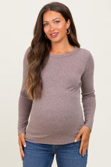 Mocha Ribbed Long Sleeve Maternity Top