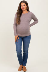 Mocha Ribbed Long Sleeve Maternity Top