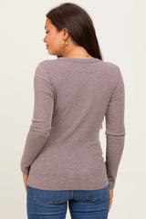 Mocha Ribbed Long Sleeve Maternity Top