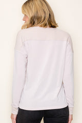 Cream V-Neck Knit Long Sleeve Top