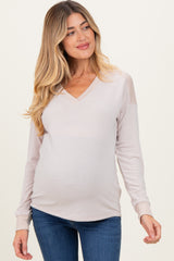 Cream V-Neck Knit Maternity Long Sleeve Top