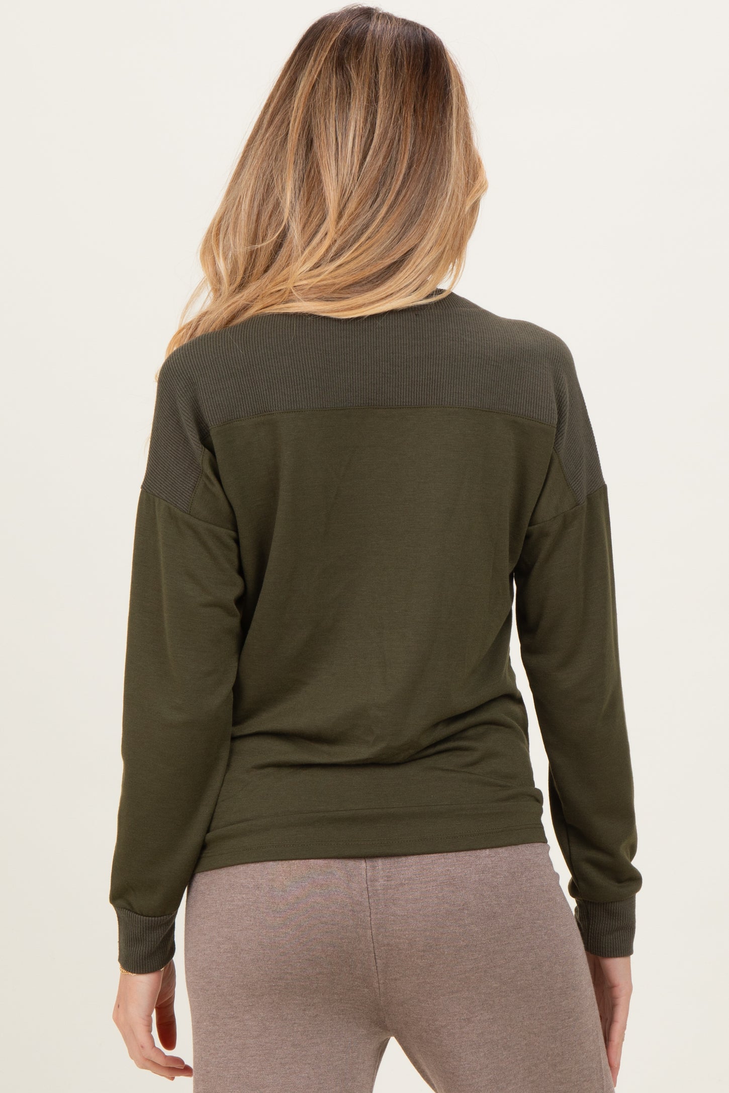 Olive V-Neck Knit Maternity Long Sleeve Top