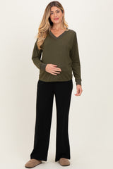 Olive V-Neck Knit Maternity Long Sleeve Top