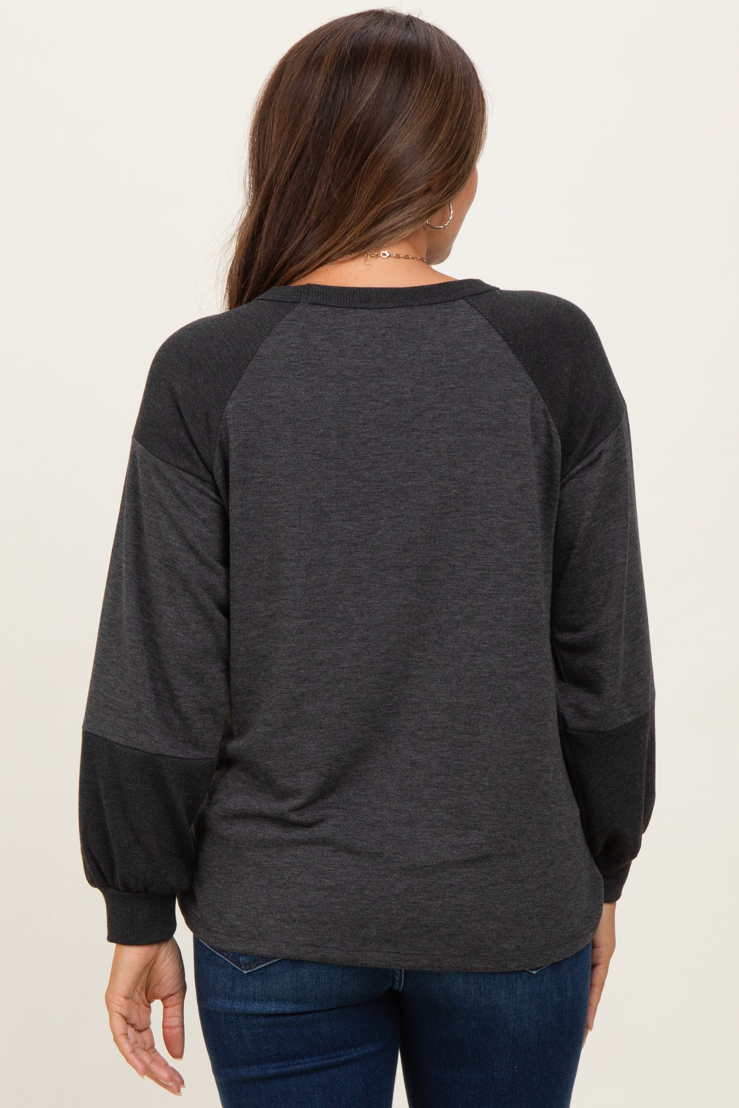Charcoal Ribbed Bubble Sleeve Maternity Top
