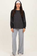 Charcoal Ribbed Bubble Sleeve Top