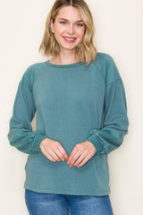 Teal Ribbed Bubble Sleeve Top