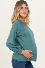 Teal Ribbed Bubble Sleeve Maternity Top