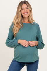 Teal Ribbed Bubble Sleeve Maternity Top