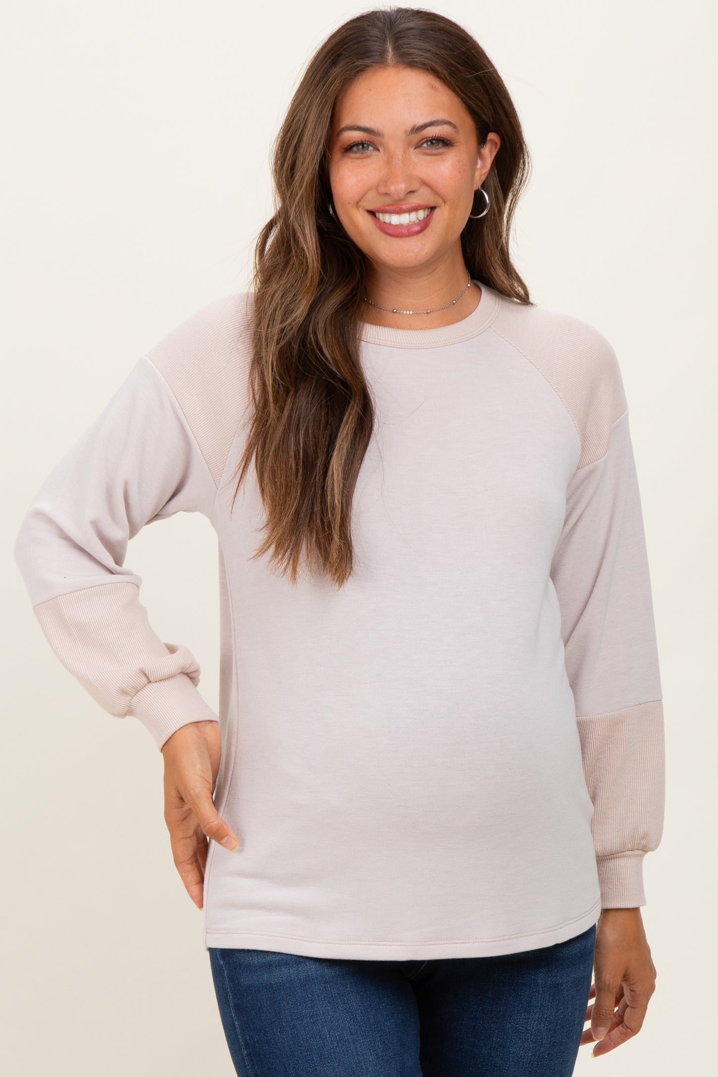 Cream Ribbed Bubble Sleeve Maternity Top