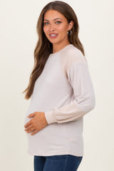 Cream Ribbed Bubble Sleeve Maternity Top
