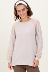 Cream Ribbed Bubble Sleeve Top