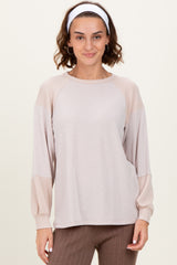 Cream Ribbed Bubble Sleeve Top