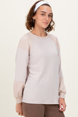 Cream Ribbed Bubble Sleeve Top