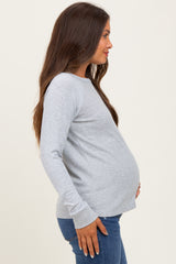Heather Grey Waffle Knit Maternity Long Sleeve Top