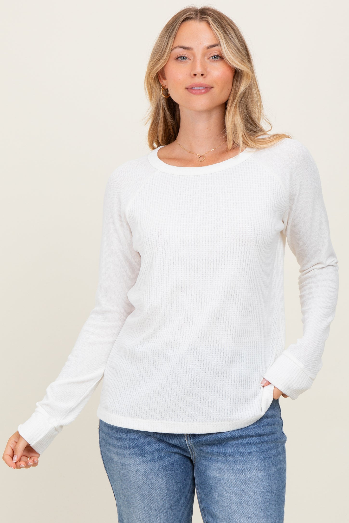 Ivory Waffle Knit Maternity Long Sleeve Top