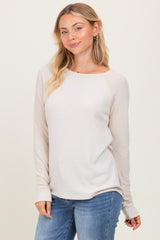 Cream Waffle Knit Long Sleeve Top