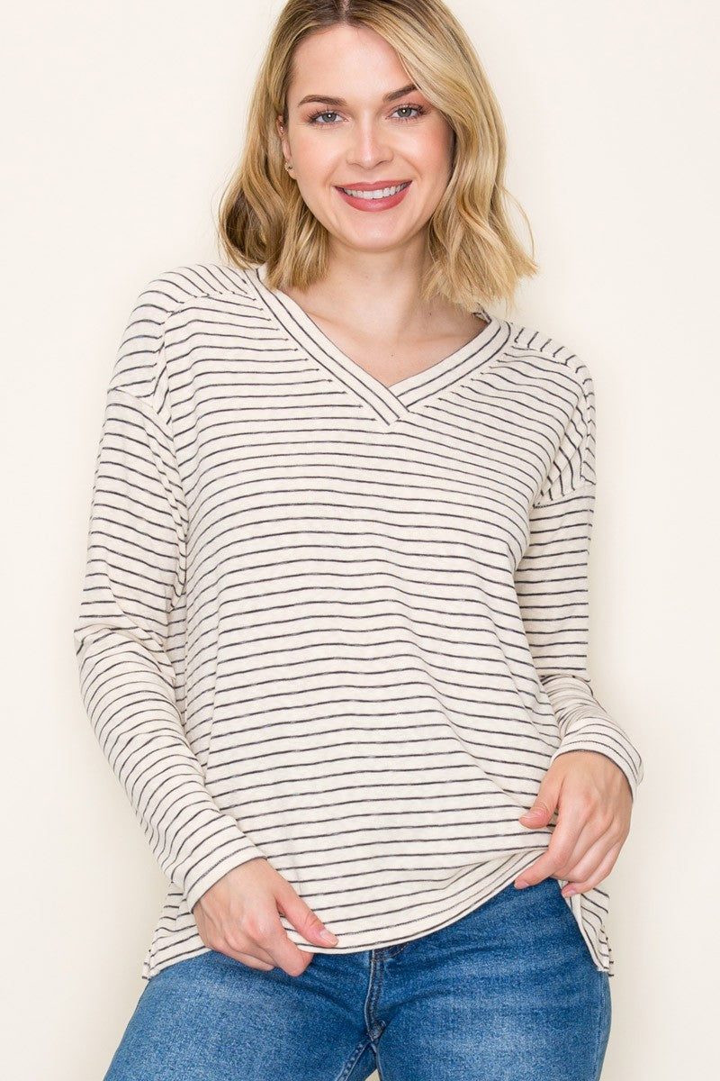 Charcoal Striped V-Neck Maternity Long Sleeve Top