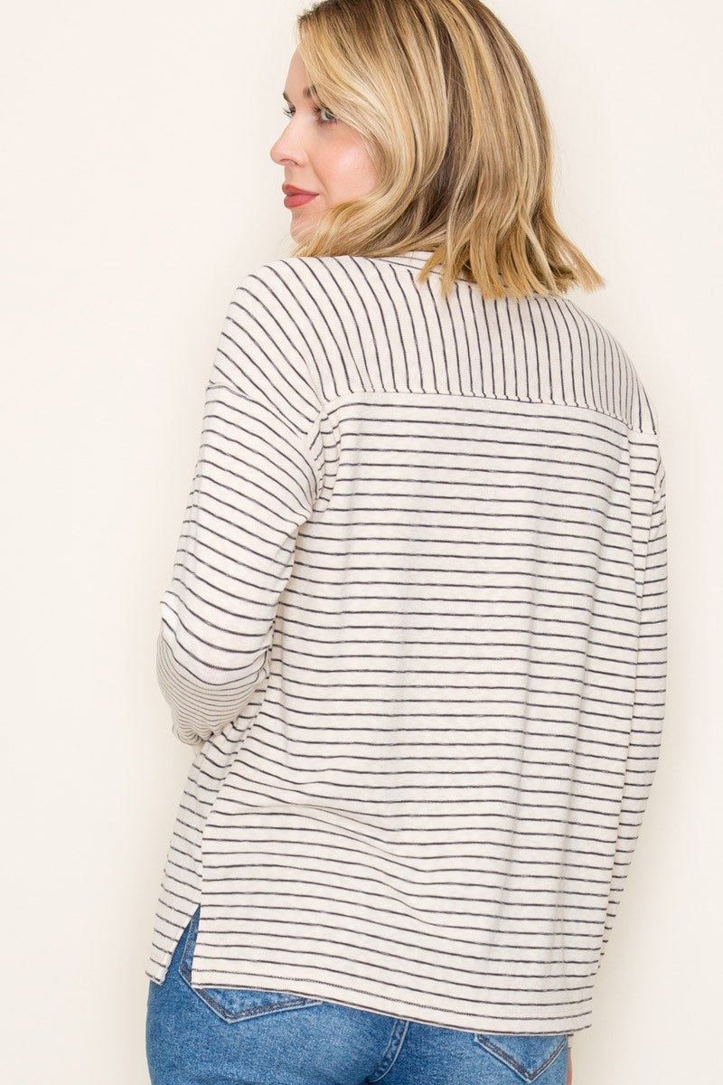 Charcoal Striped V-Neck Long Sleeve Top