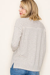 Charcoal Striped V-Neck Long Sleeve Top