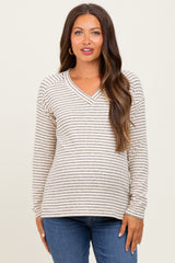 Charcoal Striped V-Neck Maternity Long Sleeve Top