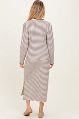 Cream Striped Stitch Detail Long Sleeve Maternity Midi Dress