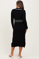 Black Soft Stretchy Rib Fitted Maternity Sweater Midi Dress
