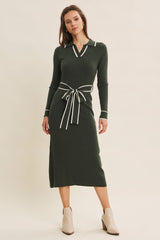 Hunter Green Soft Stretchy Rib Fitted Maternity Sweater Midi Dress