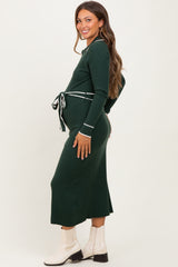 Hunter Green Soft Stretchy Rib Fitted Maternity Sweater Midi Dress