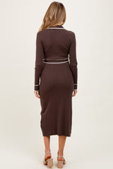 Brown Soft Stretchy Rib Fitted Maternity Sweater Midi Dress